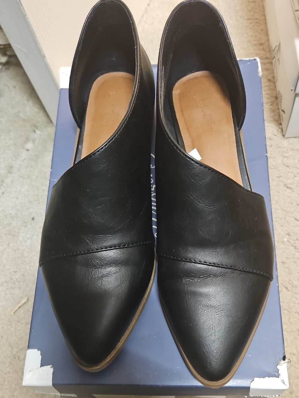 Pointed Black Slip-On Flats with Asymmetrical Upper